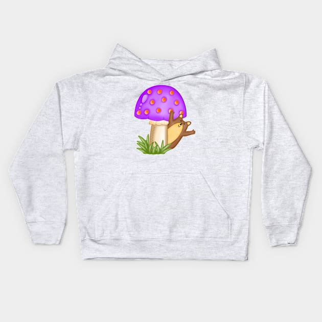 Happy groundhog with Mushroom hat Kids Hoodie by Onanong art design shop.